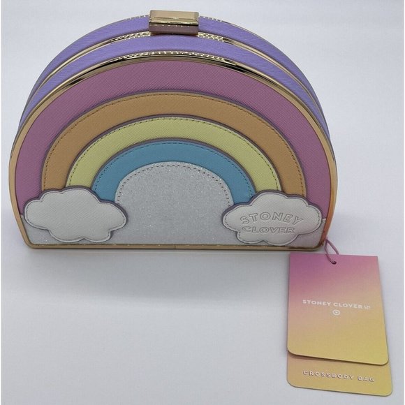 NWT Stoney Clover Ln x Target Purple Rainbow Crossbody Purse Clutch Gold Trim - Picture 3 of 8